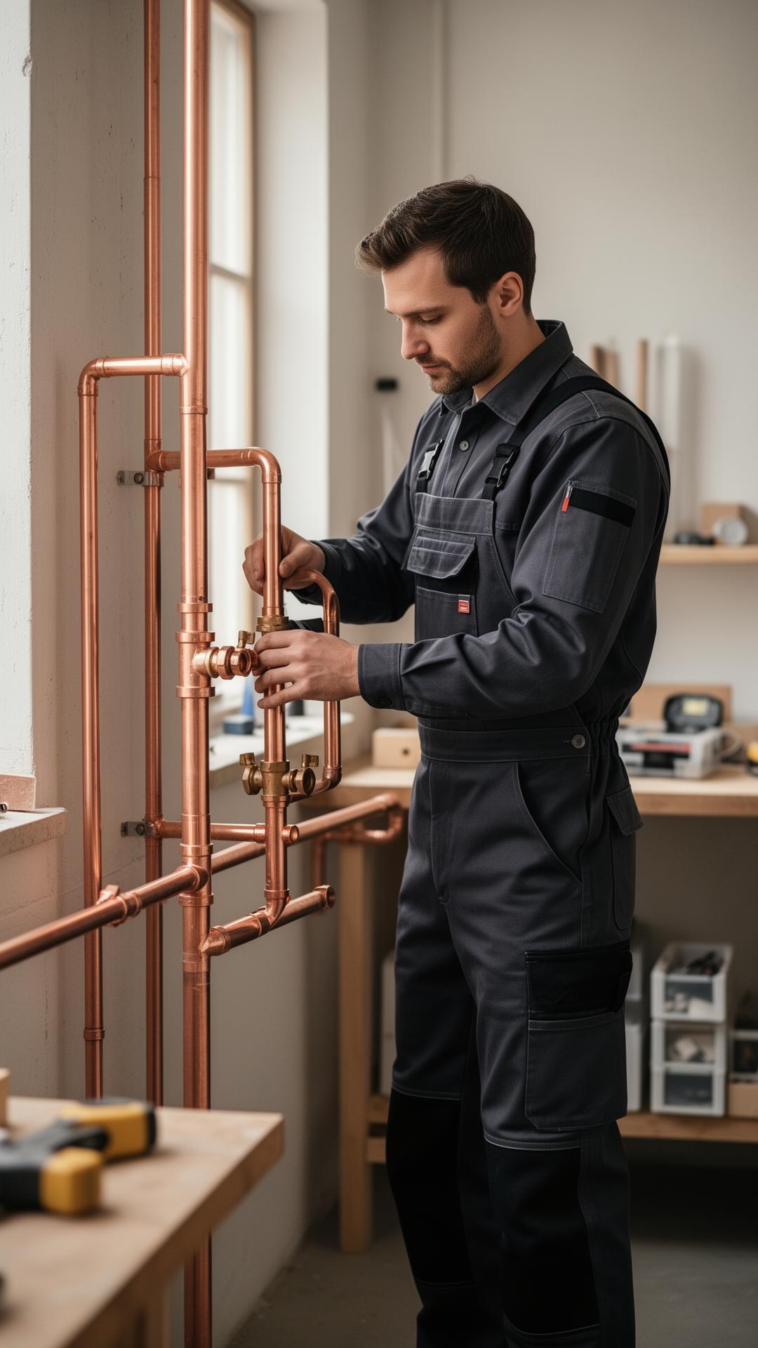 Erfaren VVS-tekniker installerar kopparrör